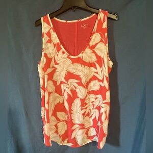 LOFT Coral and Cream Leaf Print Tank Top
